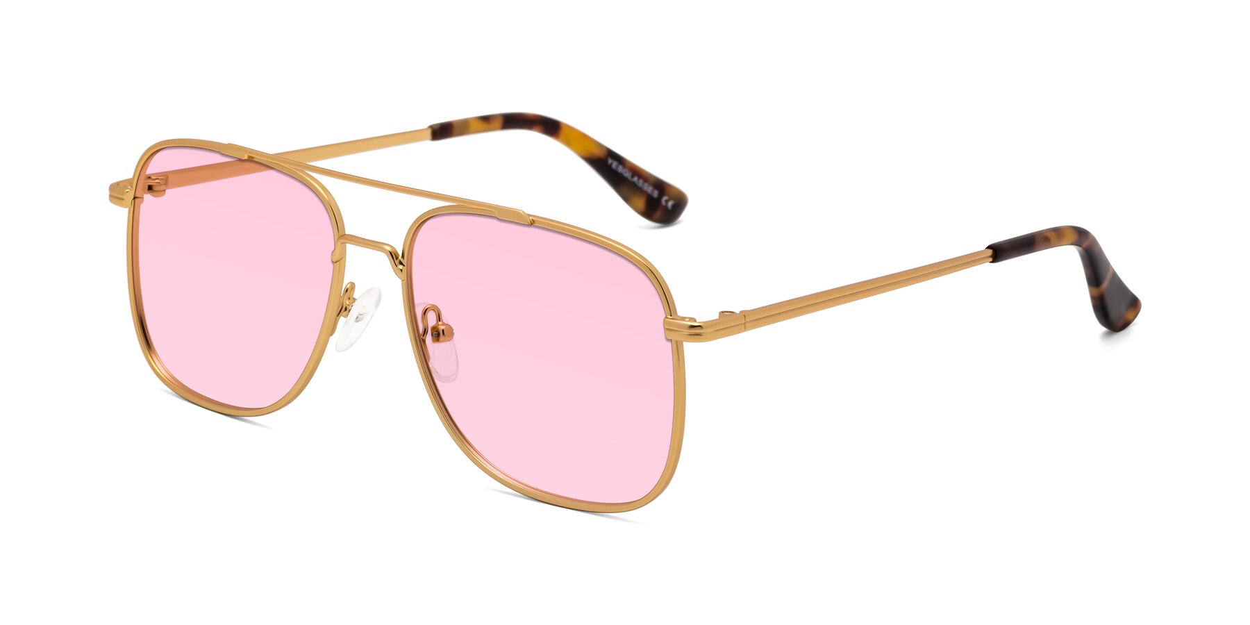 Angle of Merry in Matte Gold with Light Pink Tinted Lenses