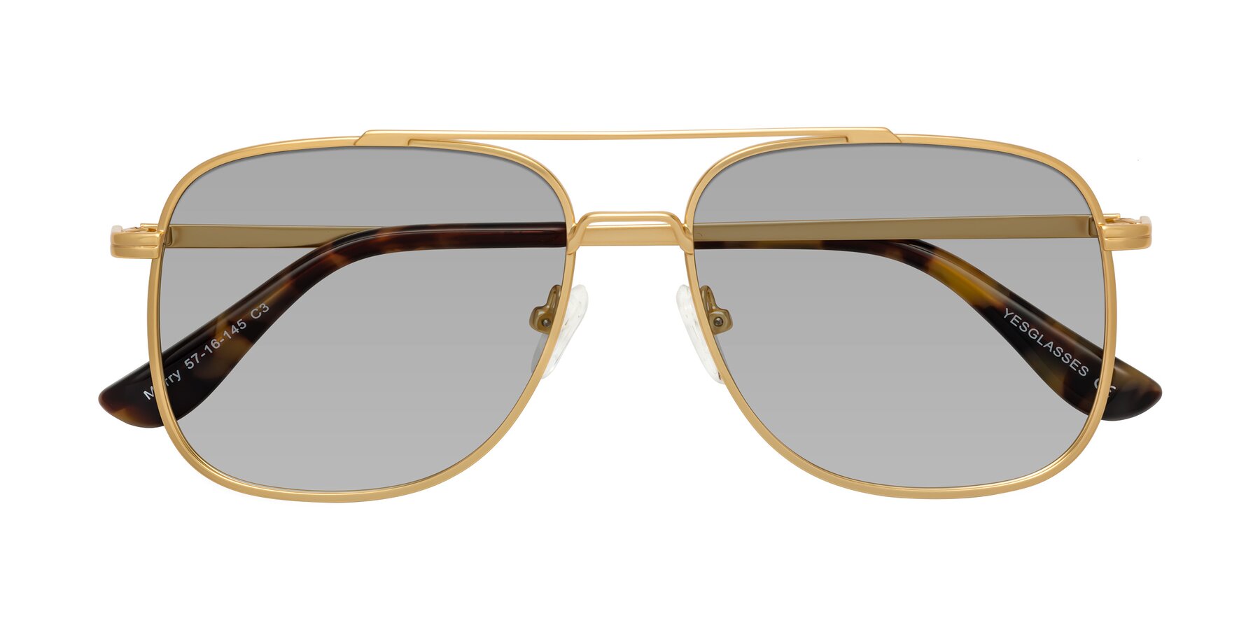 Folded Front of Merry in Matte Gold with Light Gray Tinted Lenses