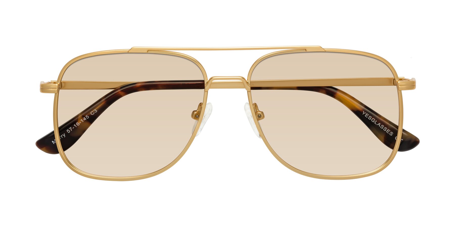 Folded Front of Merry in Matte Gold with Light Brown Tinted Lenses