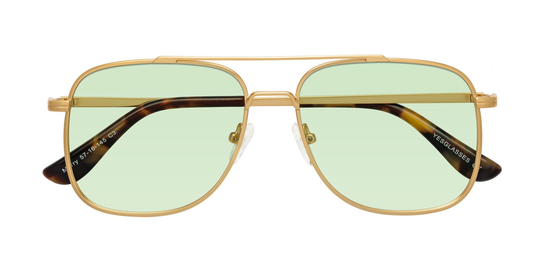 Folded Front of Merry in Matte Gold with Light Green Tinted Lenses