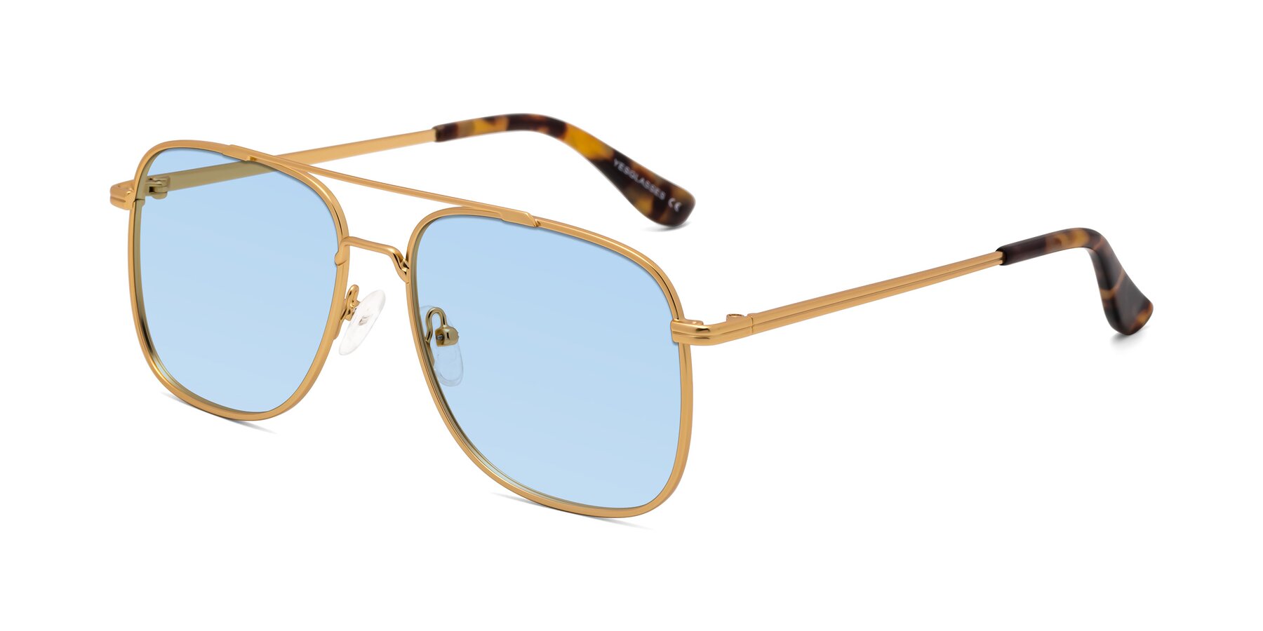 Angle of Merry in Matte Gold with Light Blue Tinted Lenses