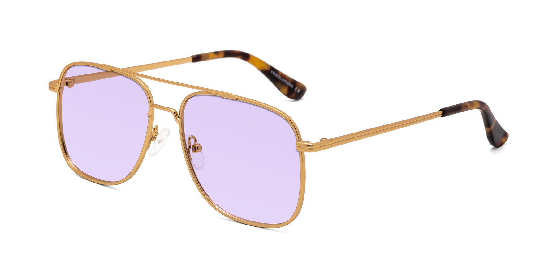 Angle of Merry in Matte Gold with Light Purple Tinted Lenses