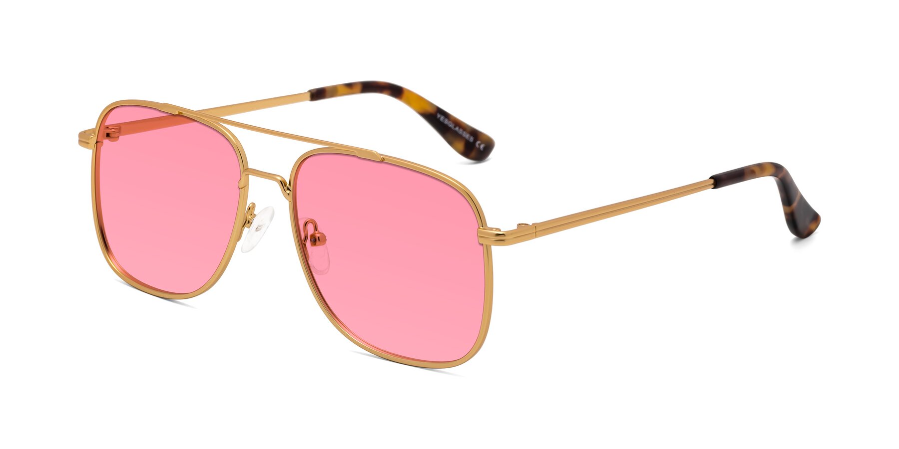 Angle of Merry in Matte Gold with Pink Tinted Lenses