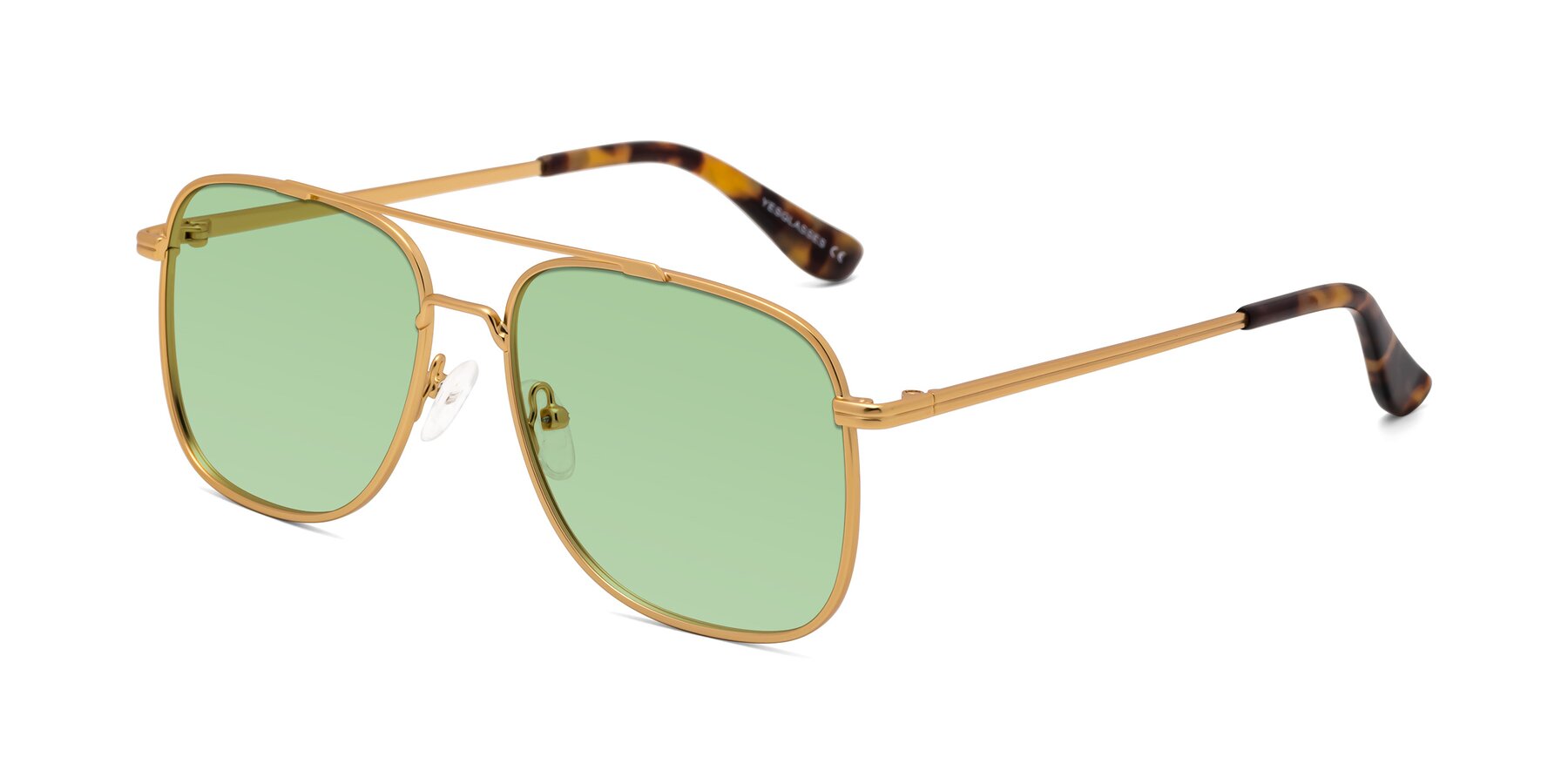 Angle of Merry in Matte Gold with Medium Green Tinted Lenses