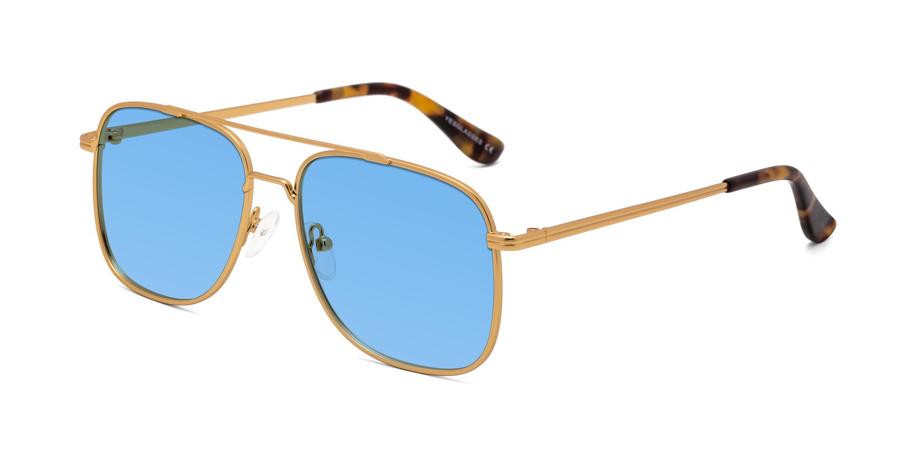 Angle of Merry in Matte Gold with Medium Blue Tinted Lenses