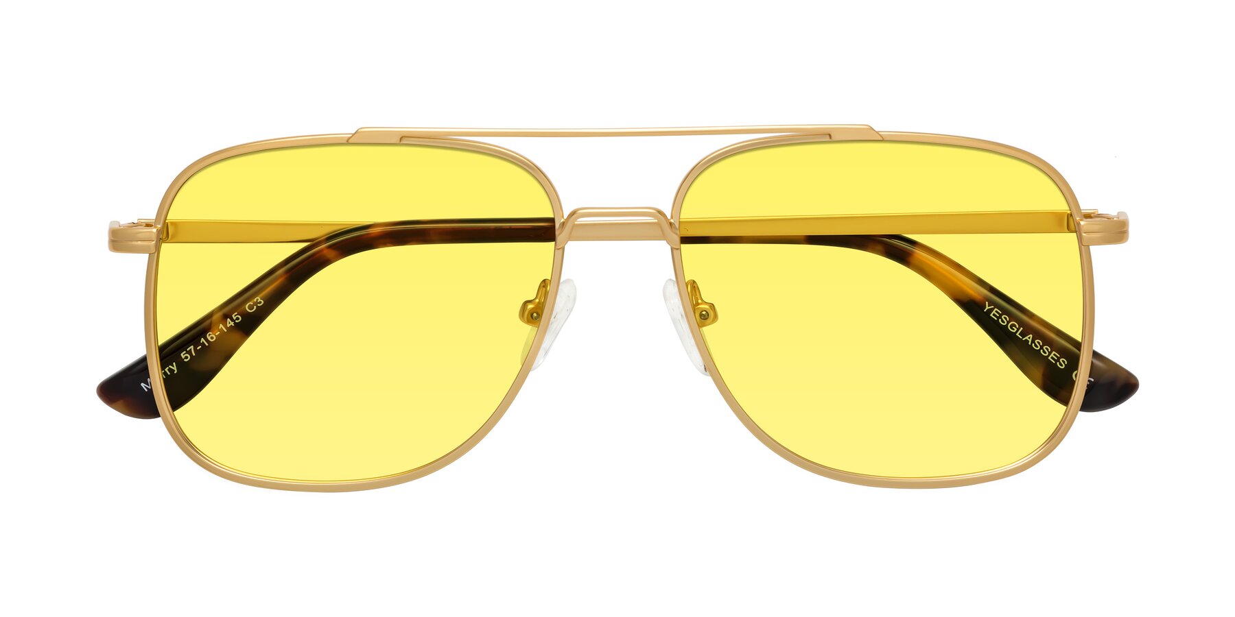 Folded Front of Merry in Matte Gold with Medium Yellow Tinted Lenses