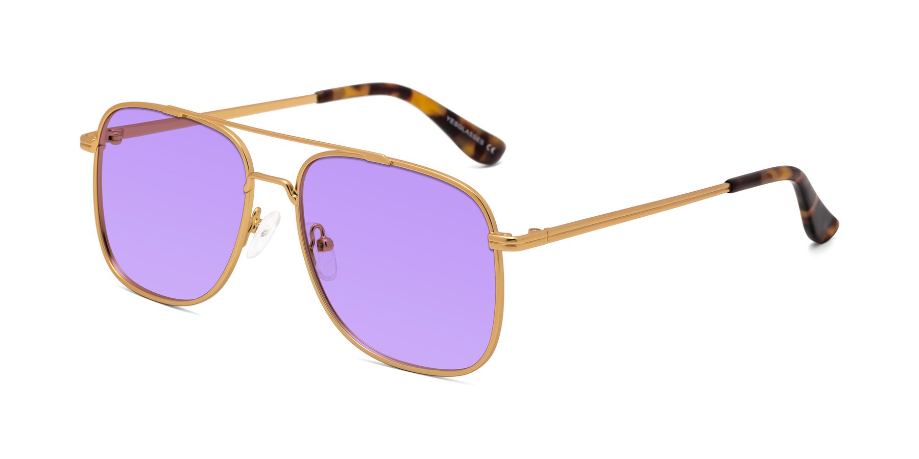 Angle of Merry in Matte Gold with Medium Purple Tinted Lenses