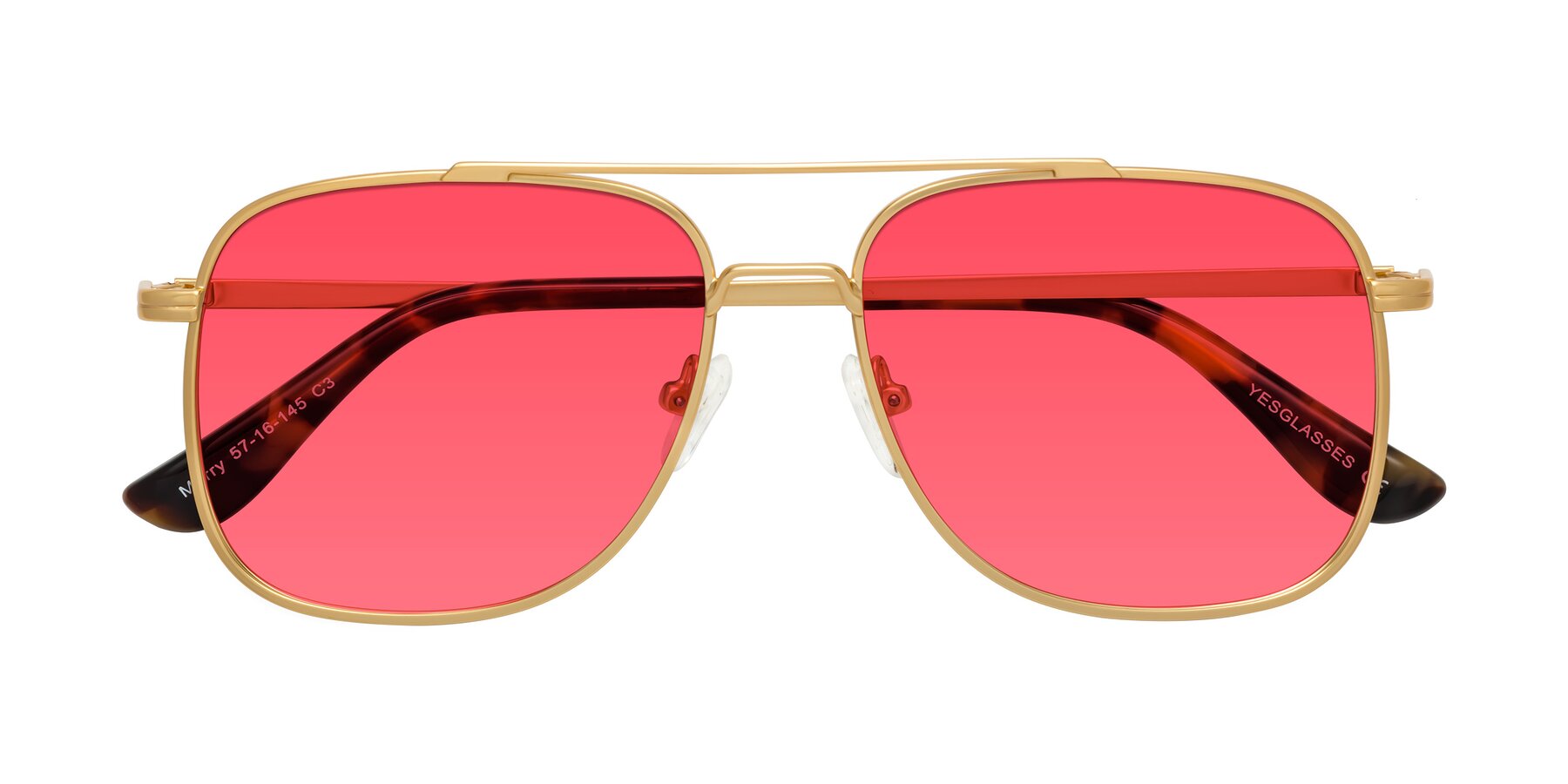 Folded Front of Merry in Matte Gold with Red Tinted Lenses