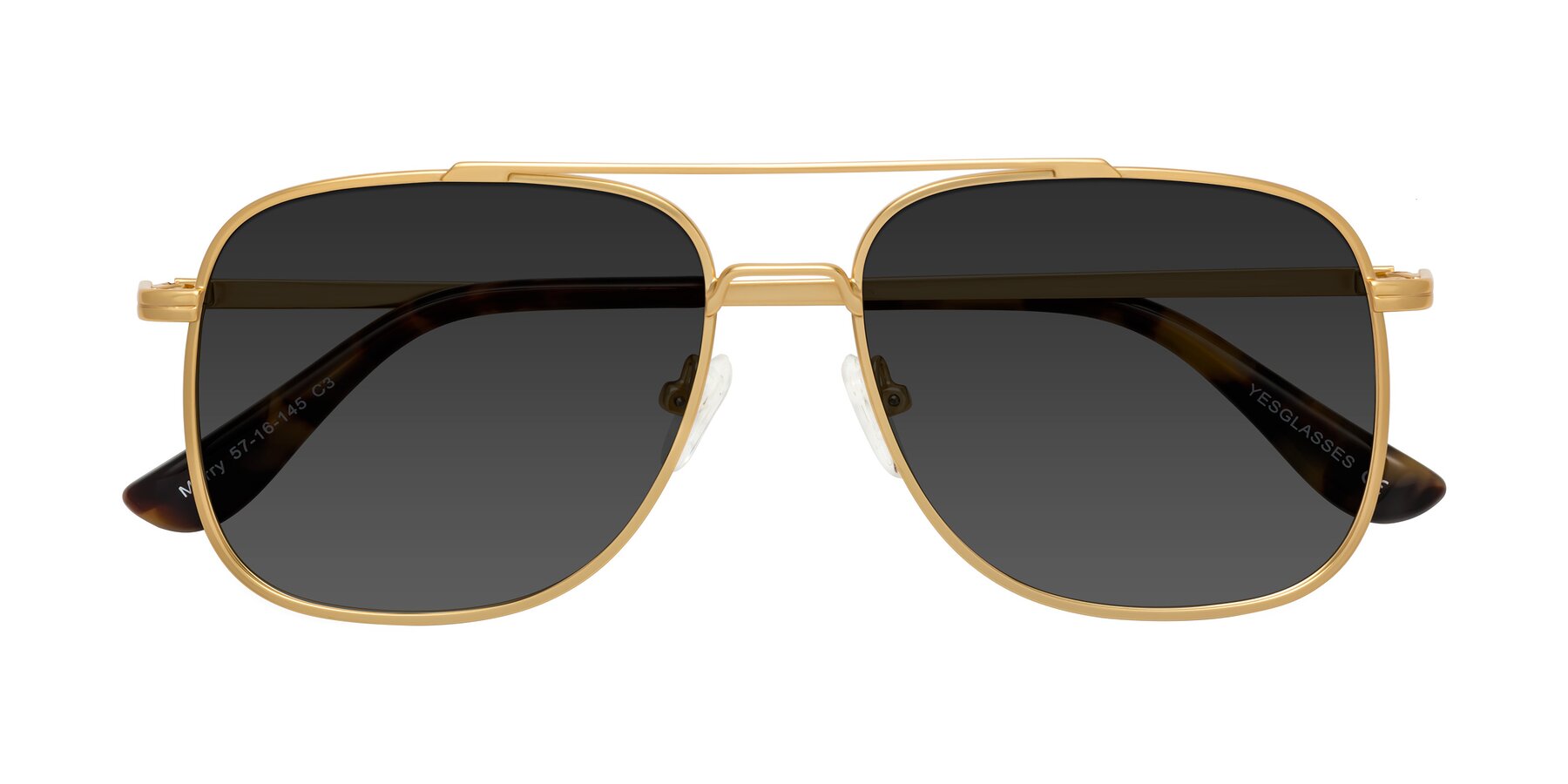 Folded Front of Merry in Matte Gold with Gray Tinted Lenses