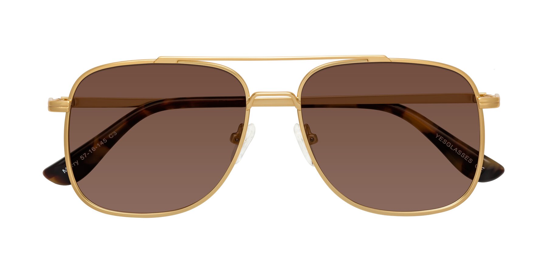 Folded Front of Merry in Matte Gold with Brown Tinted Lenses