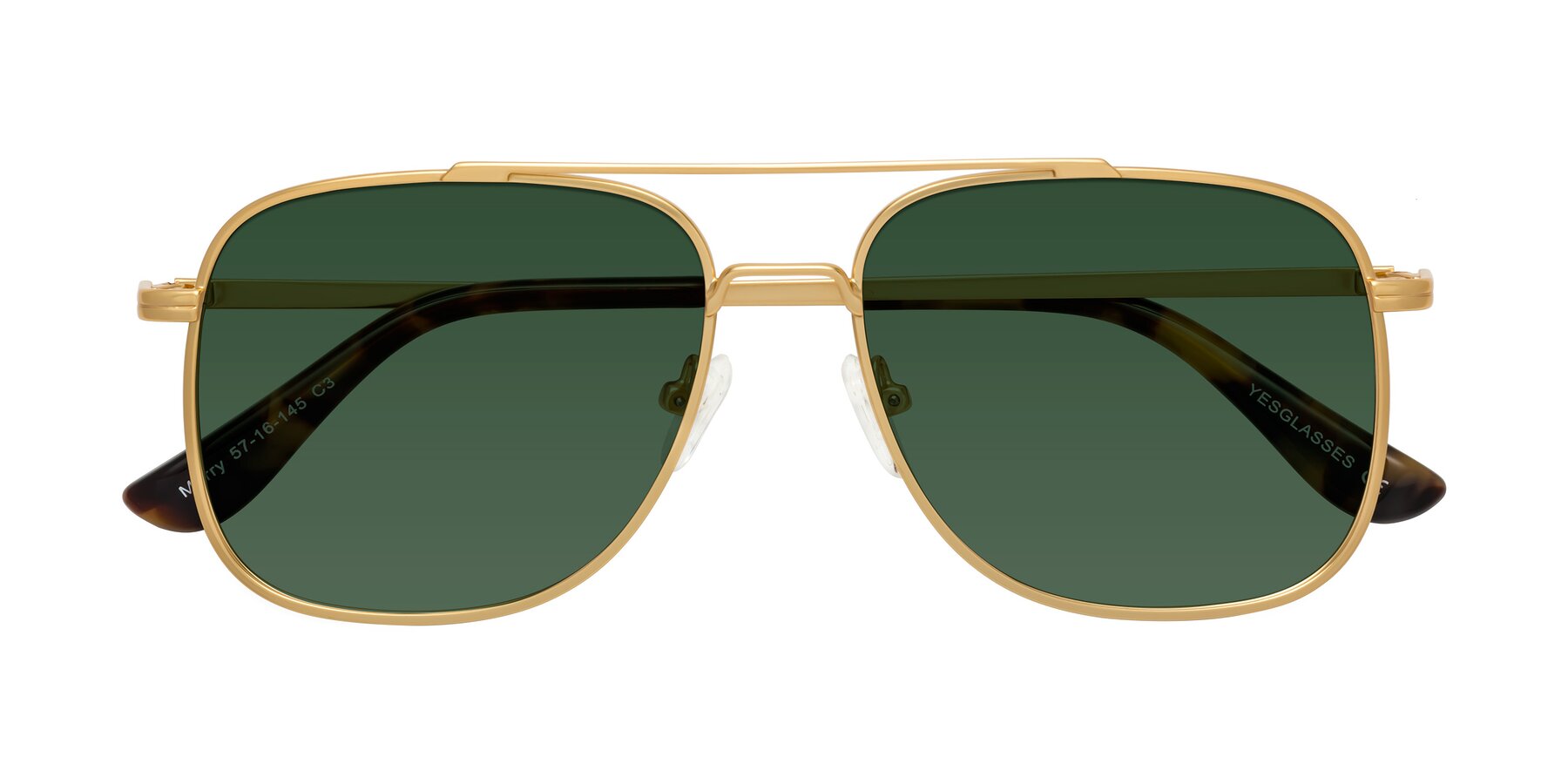 Folded Front of Merry in Matte Gold with Green Tinted Lenses