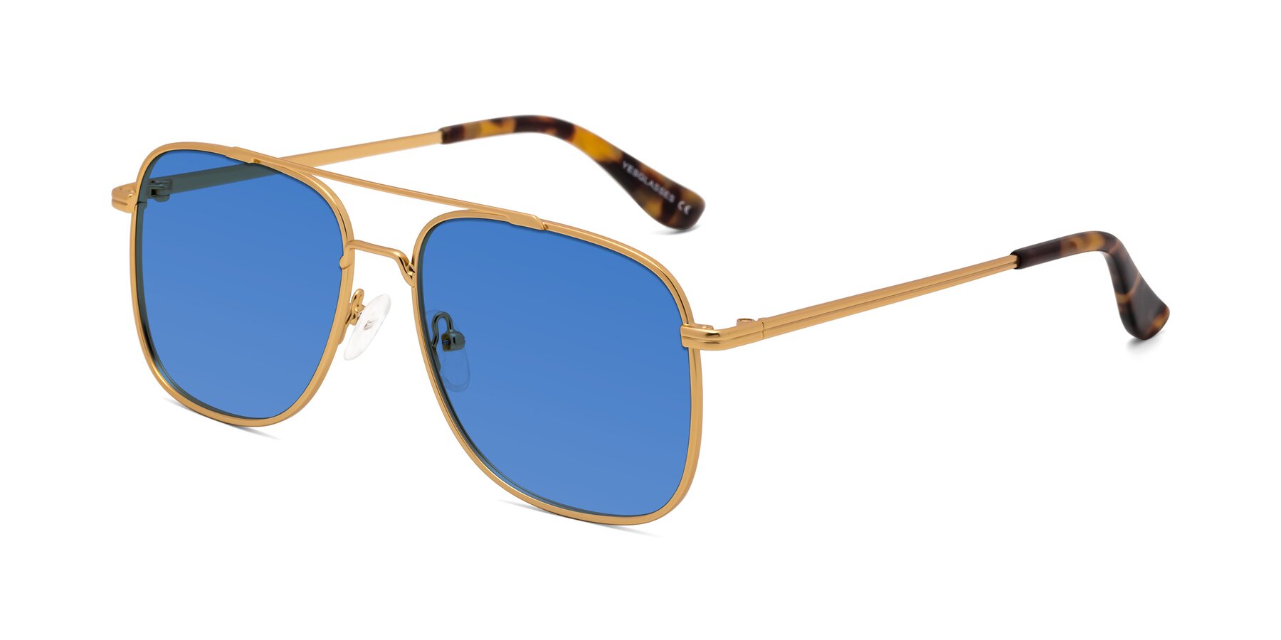 Angle of Merry in Matte Gold with Blue Tinted Lenses