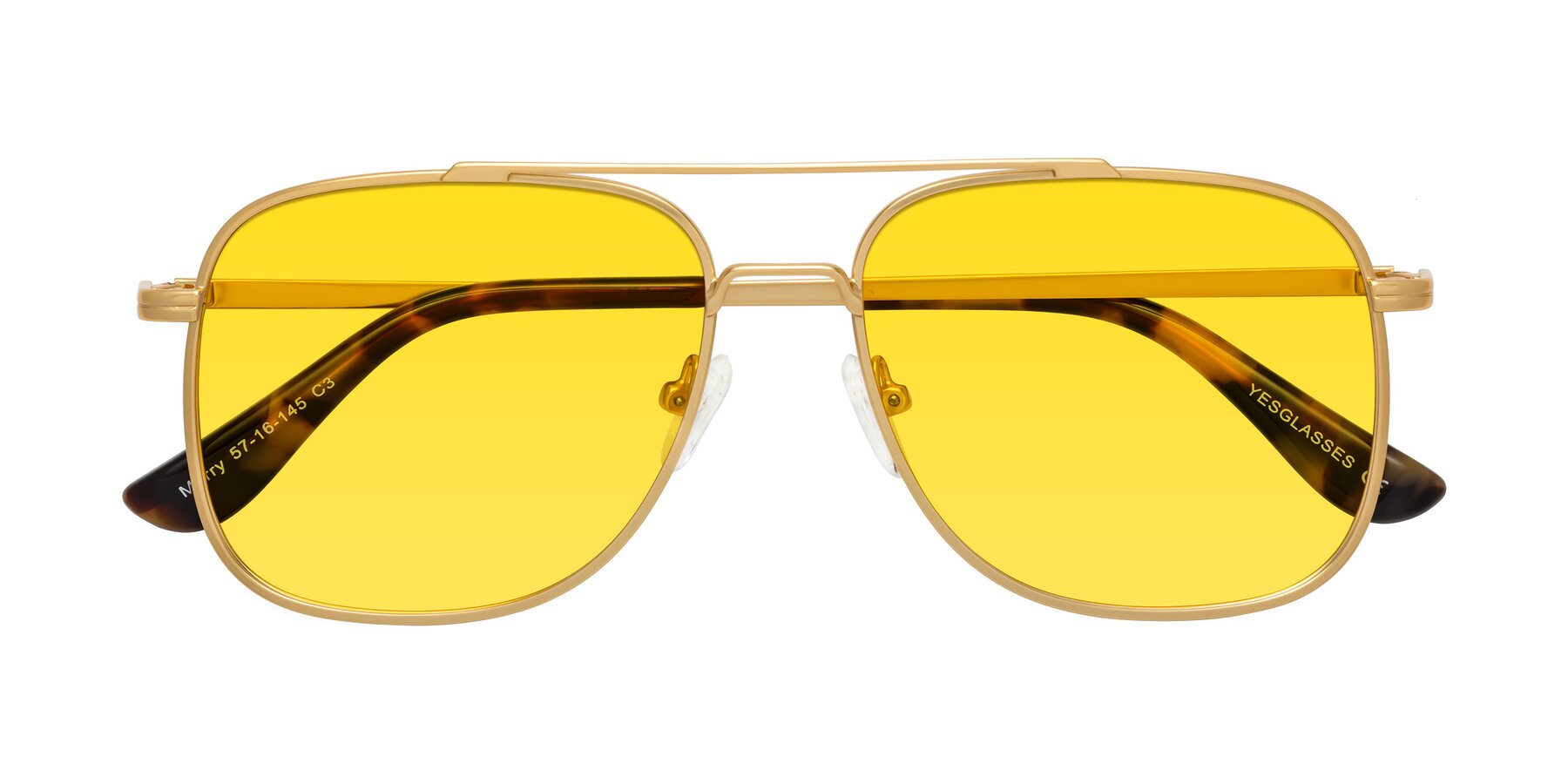 Folded Front of Merry in Matte Gold with Yellow Tinted Lenses