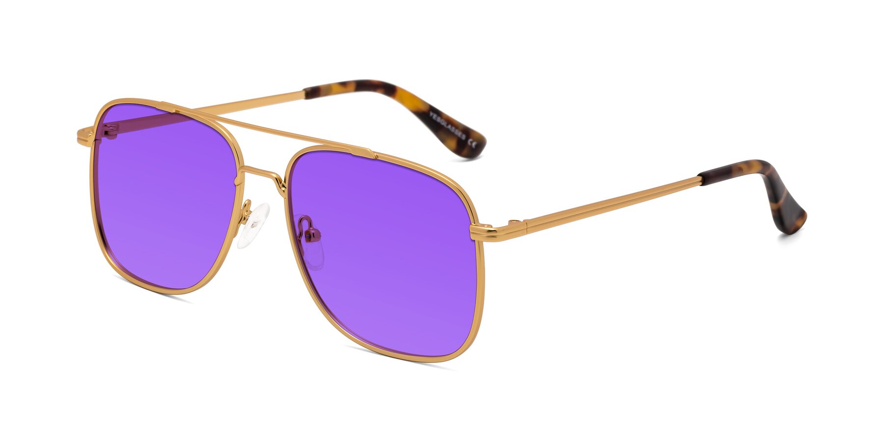 Angle of Merry in Matte Gold with Purple Tinted Lenses