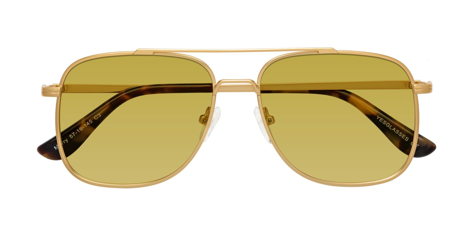 Folded Front of Merry in Matte Gold with Champagne Tinted Lenses