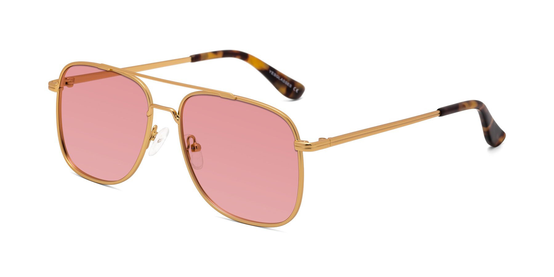 Angle of Merry in Matte Gold with Medium Garnet Tinted Lenses