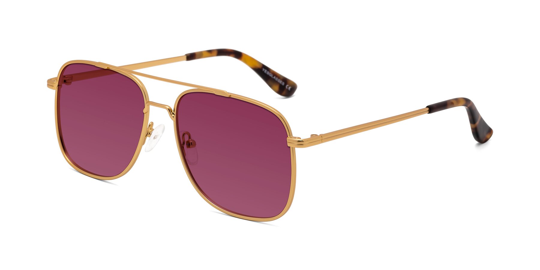 Angle of Merry in Matte Gold with Wine Tinted Lenses