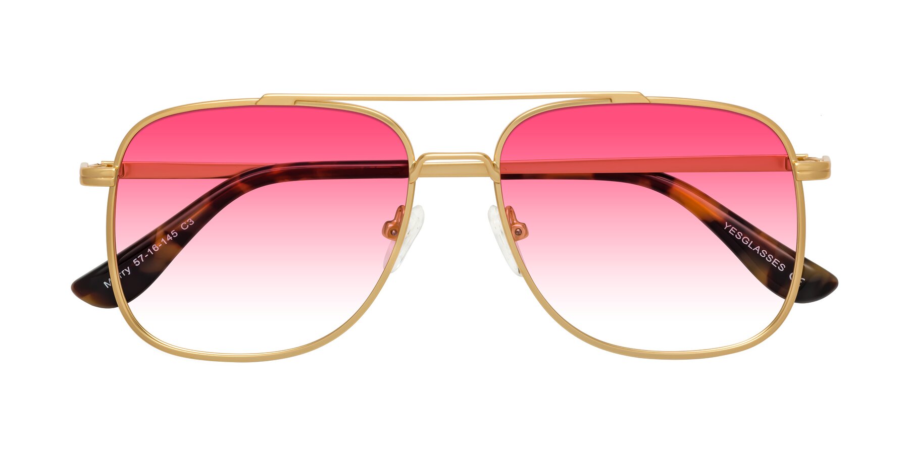 Folded Front of Merry in Matte Gold with Pink Gradient Lenses