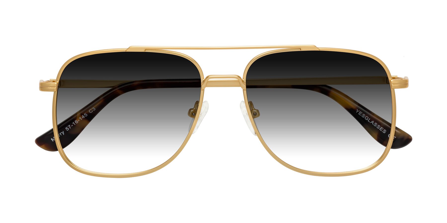 Folded Front of Merry in Matte Gold with Gray Gradient Lenses