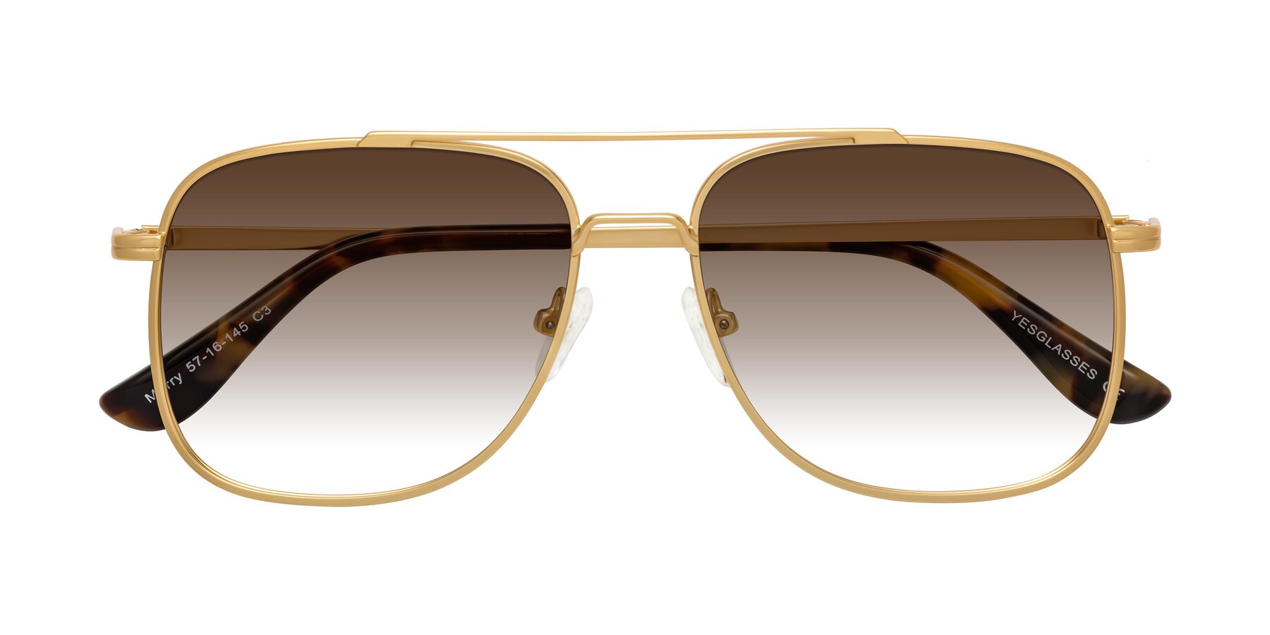 Folded Front of Merry in Matte Gold with Brown Gradient Lenses