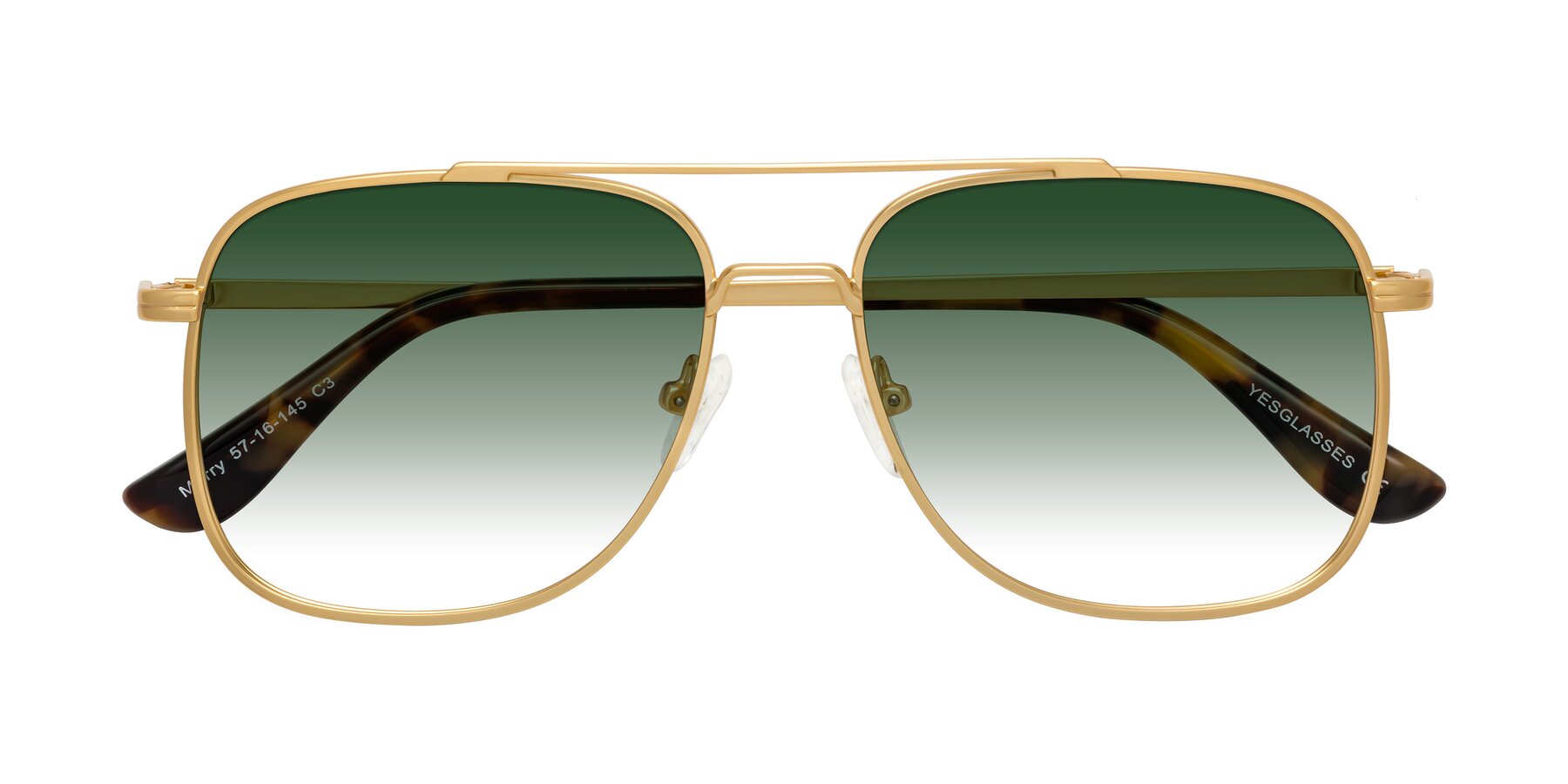 Folded Front of Merry in Matte Gold with Green Gradient Lenses