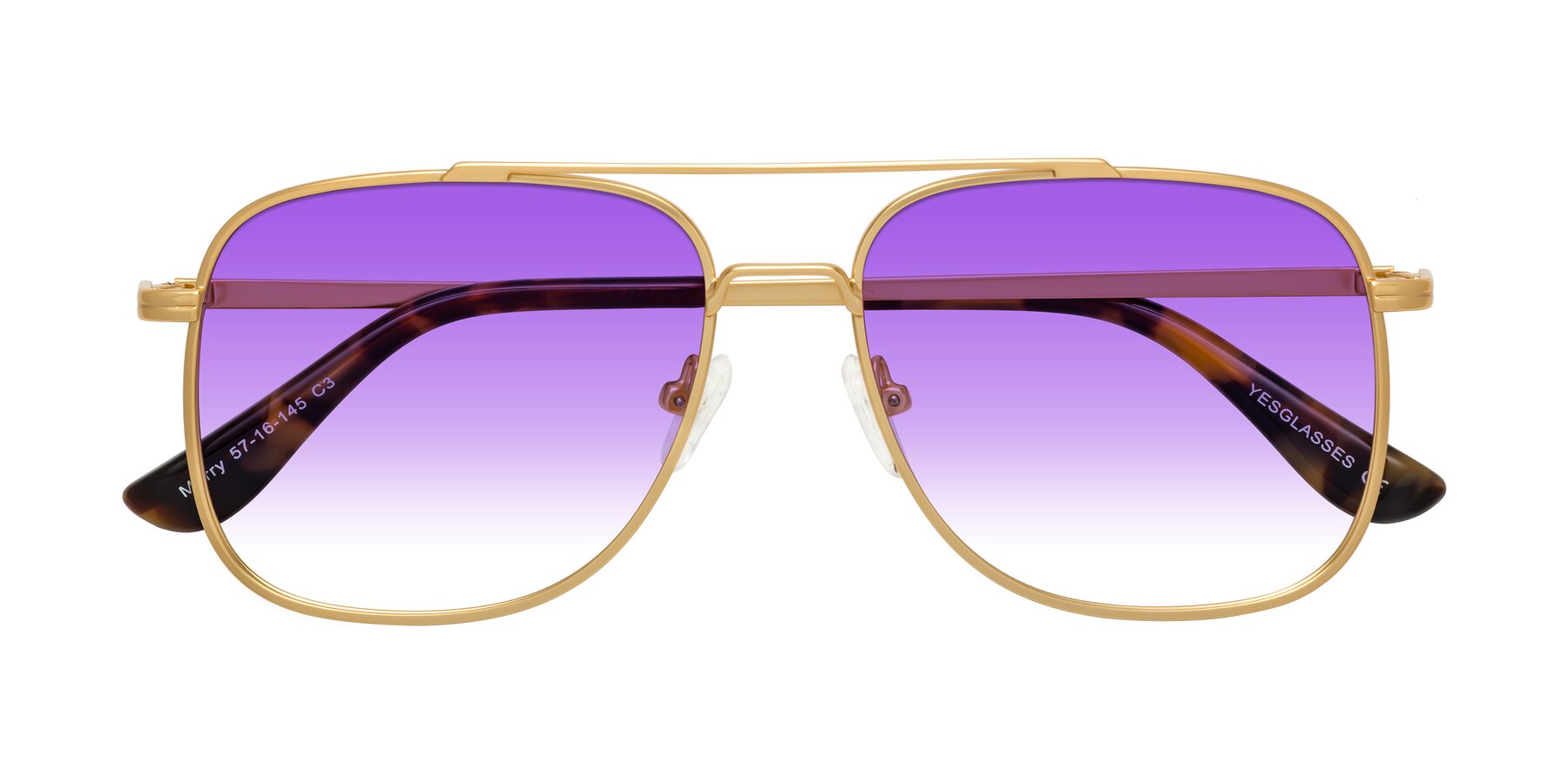 Folded Front of Merry in Matte Gold with Purple Gradient Lenses