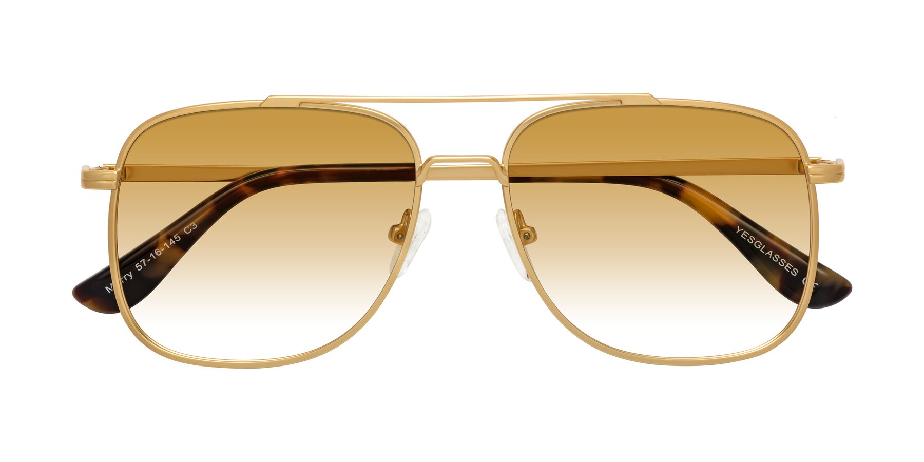 Folded Front of Merry in Matte Gold with Champagne Gradient Lenses