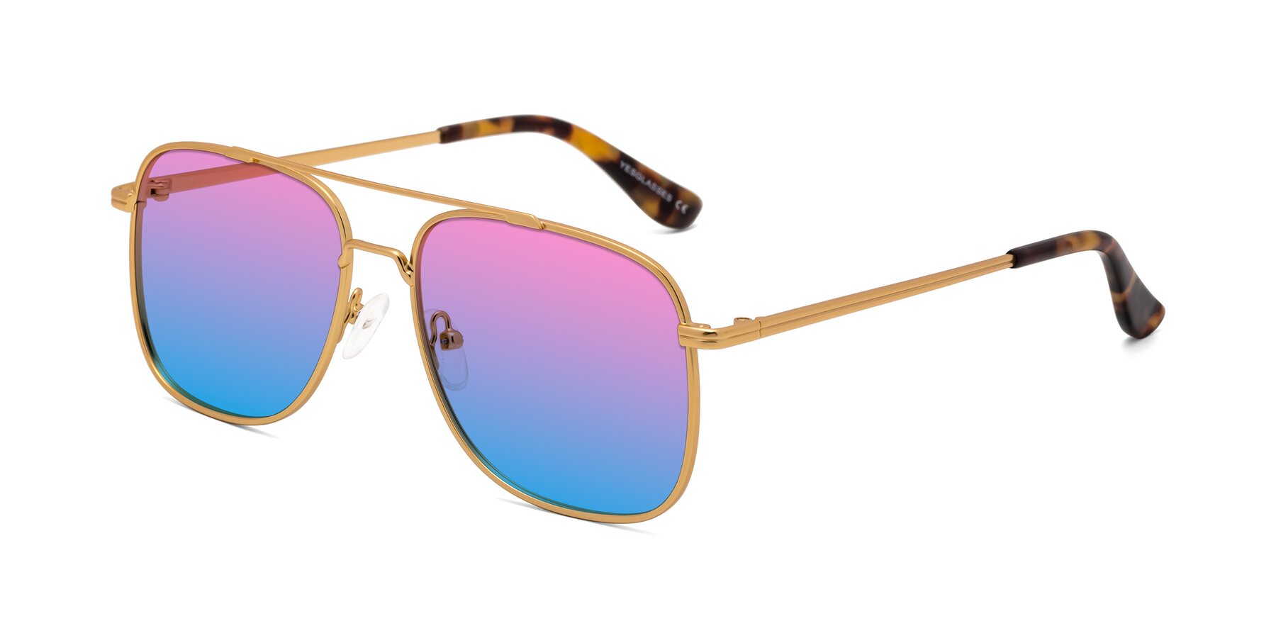 Angle of Merry in Matte Gold with Pink / Blue Gradient Lenses