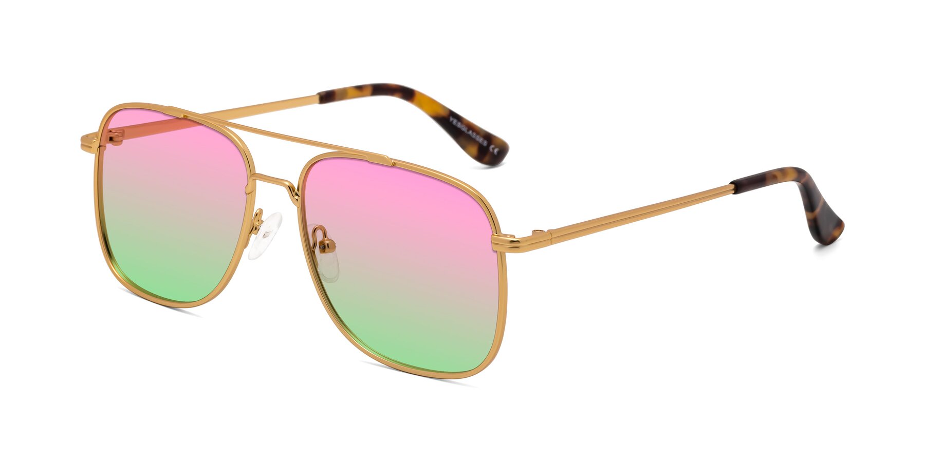 Angle of Merry in Matte Gold with Pink / Green Gradient Lenses