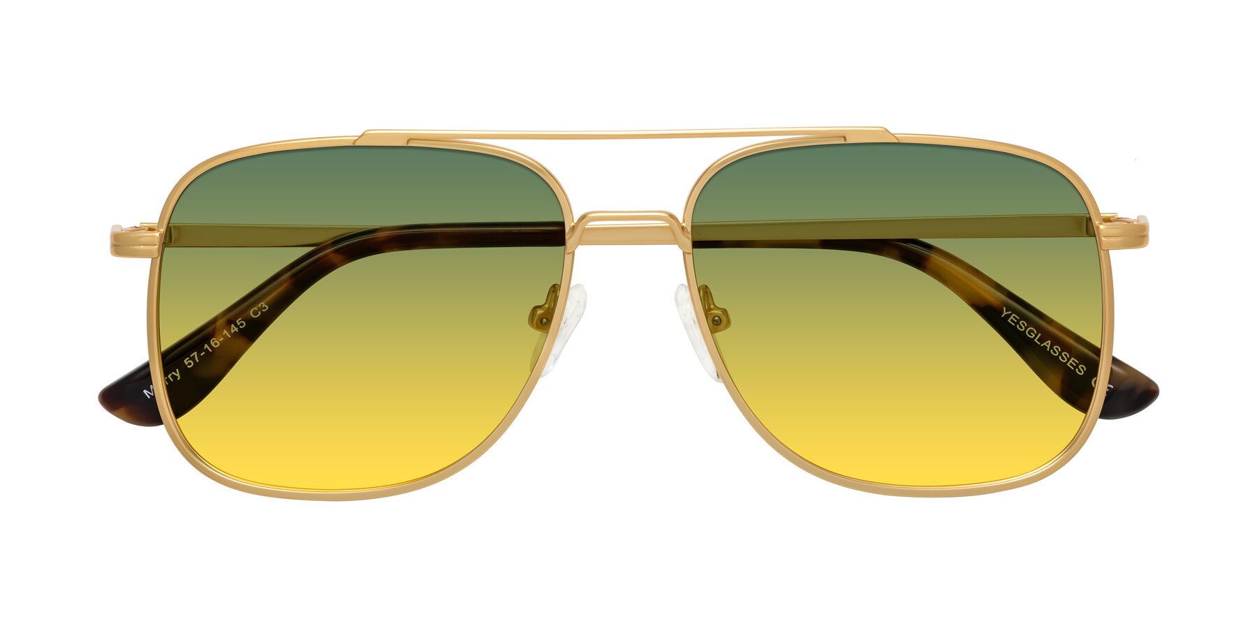 Folded Front of Merry in Matte Gold with Green / Yellow Gradient Lenses