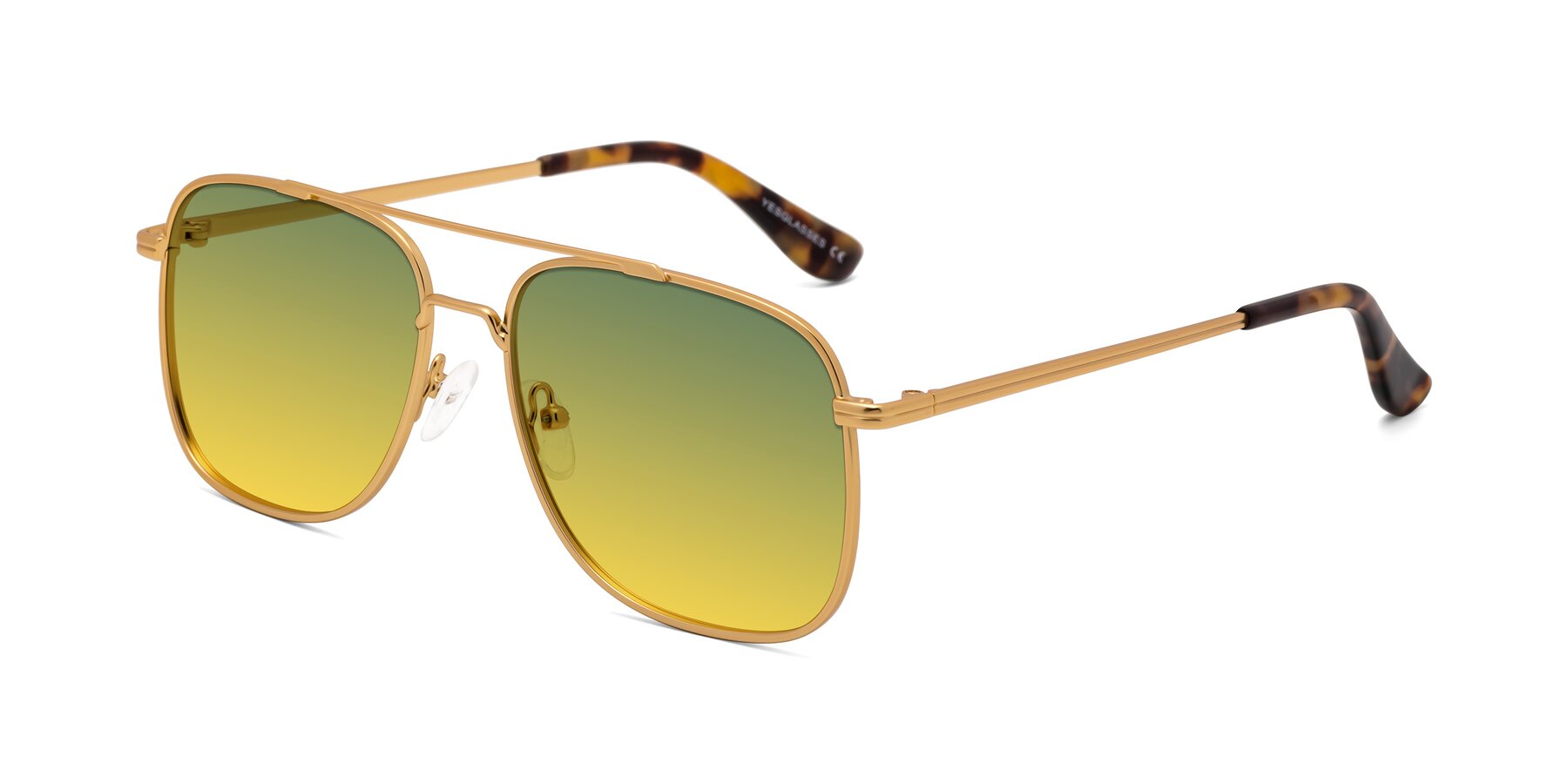 Angle of Merry in Matte Gold with Green / Yellow Gradient Lenses