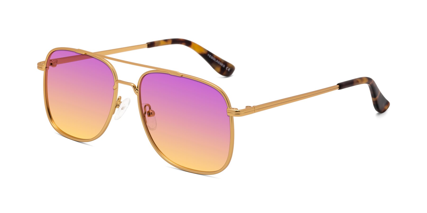 Angle of Merry in Matte Gold with Purple / Yellow Gradient Lenses