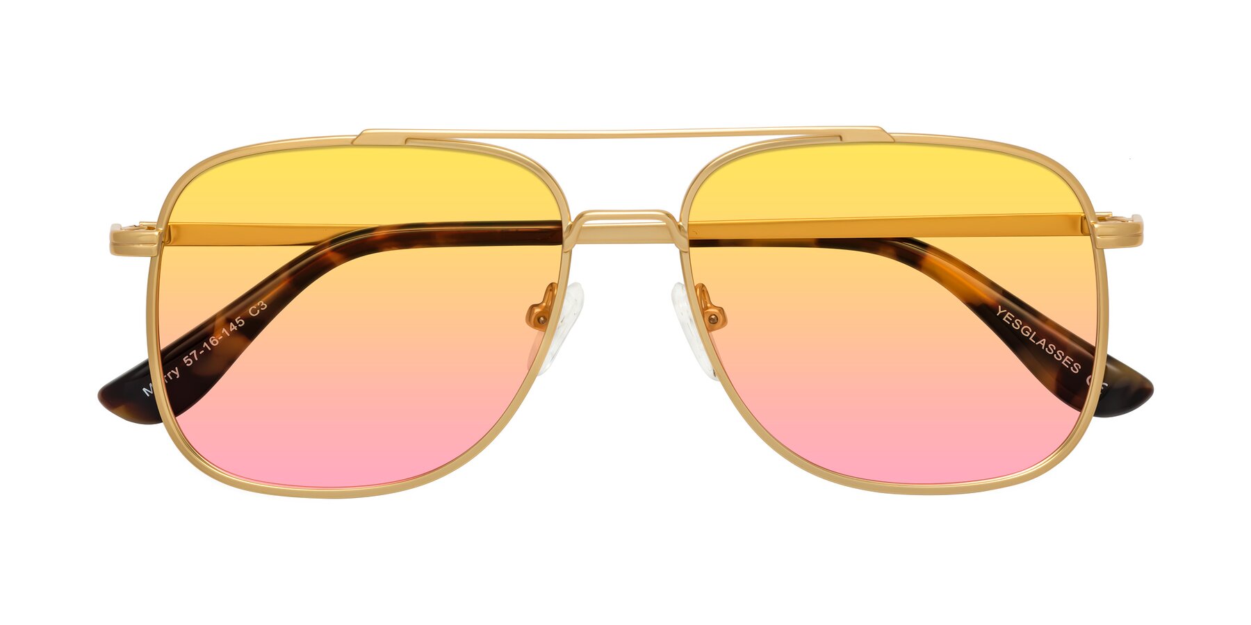 Folded Front of Merry in Matte Gold with Yellow / Pink Gradient Lenses