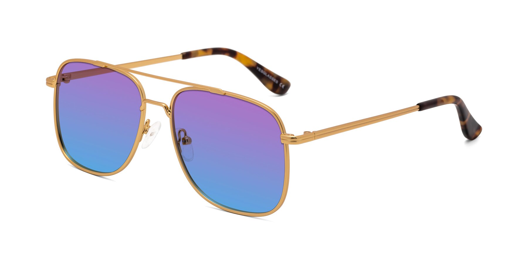 Angle of Merry in Matte Gold with Purple / Blue Gradient Lenses