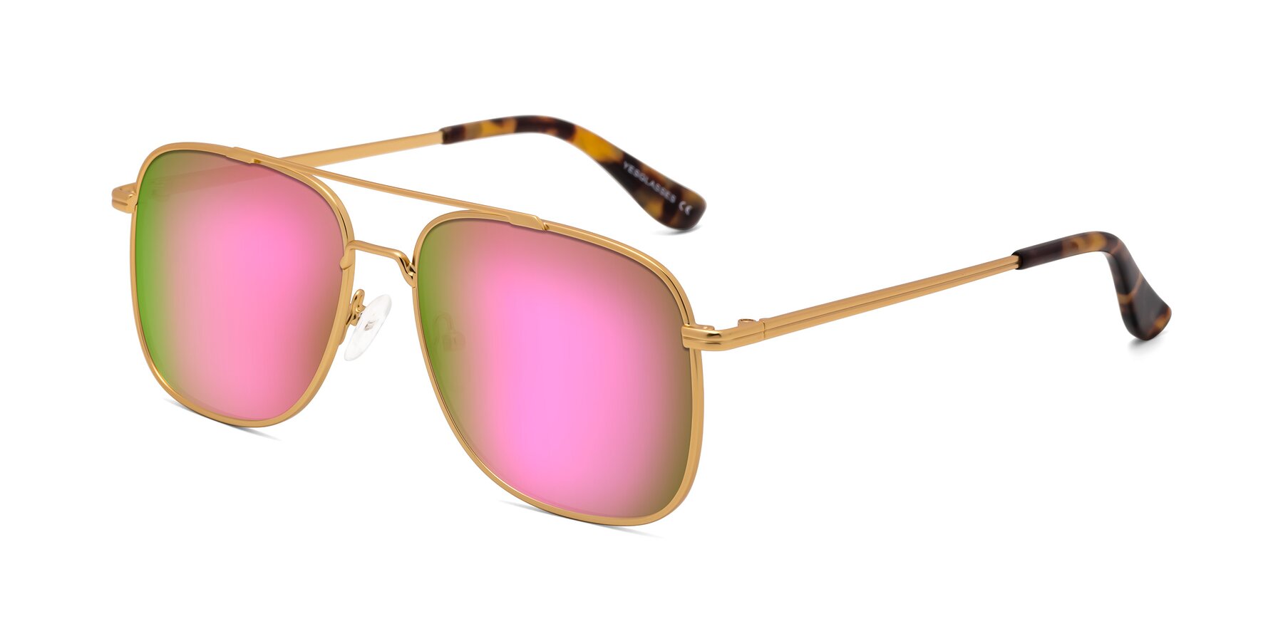 Angle of Merry in Matte Gold with Pink Mirrored Lenses