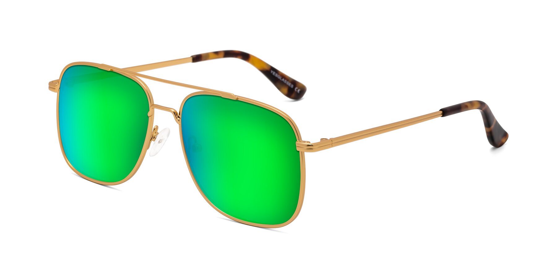 Angle of Merry in Matte Gold with Green Mirrored Lenses