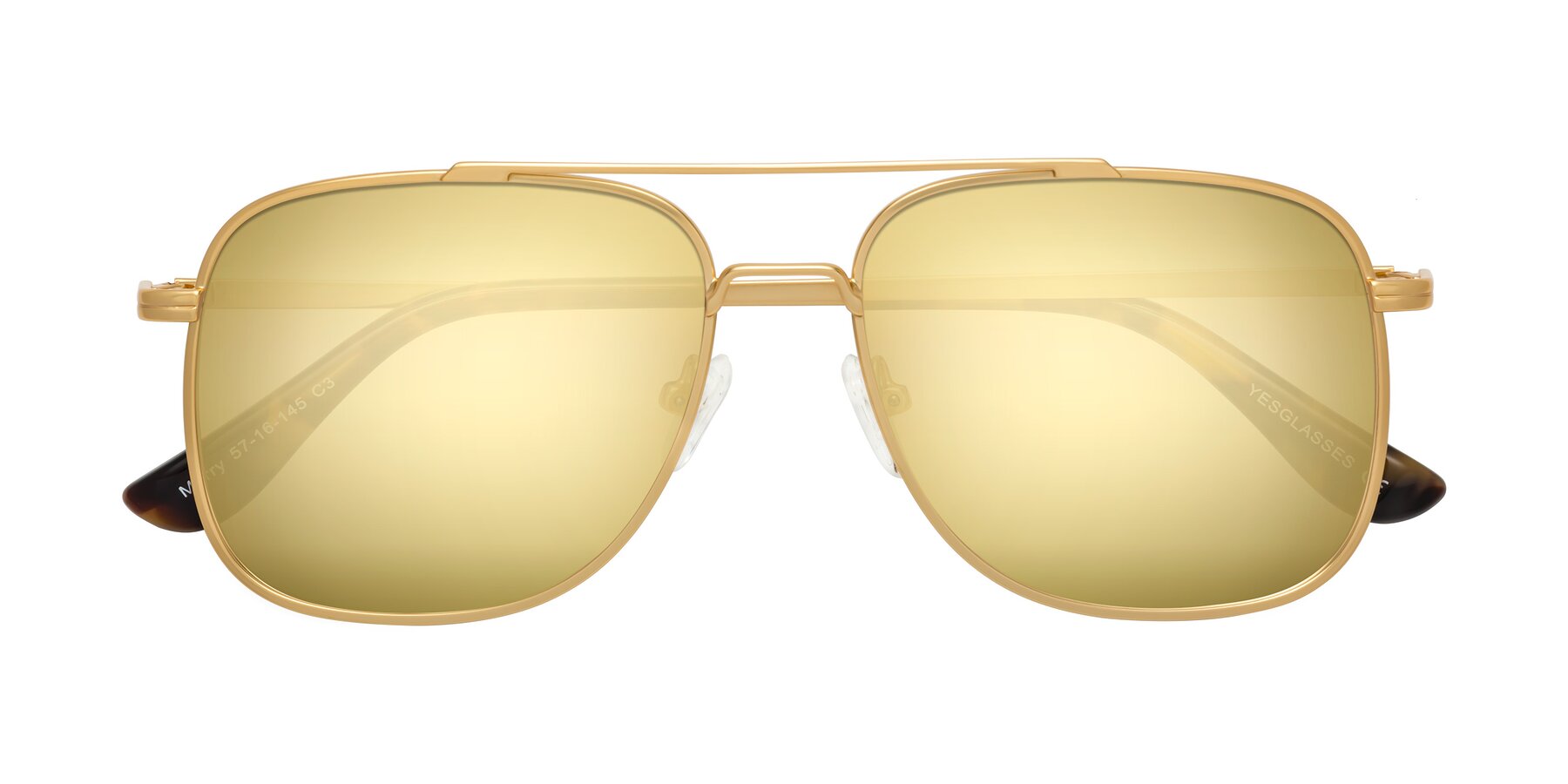 Folded Front of Merry in Matte Gold with Gold Mirrored Lenses