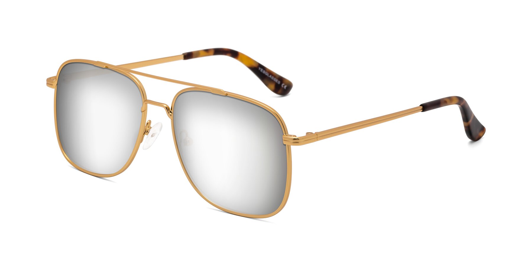 Angle of Merry in Matte Gold with Silver Mirrored Lenses