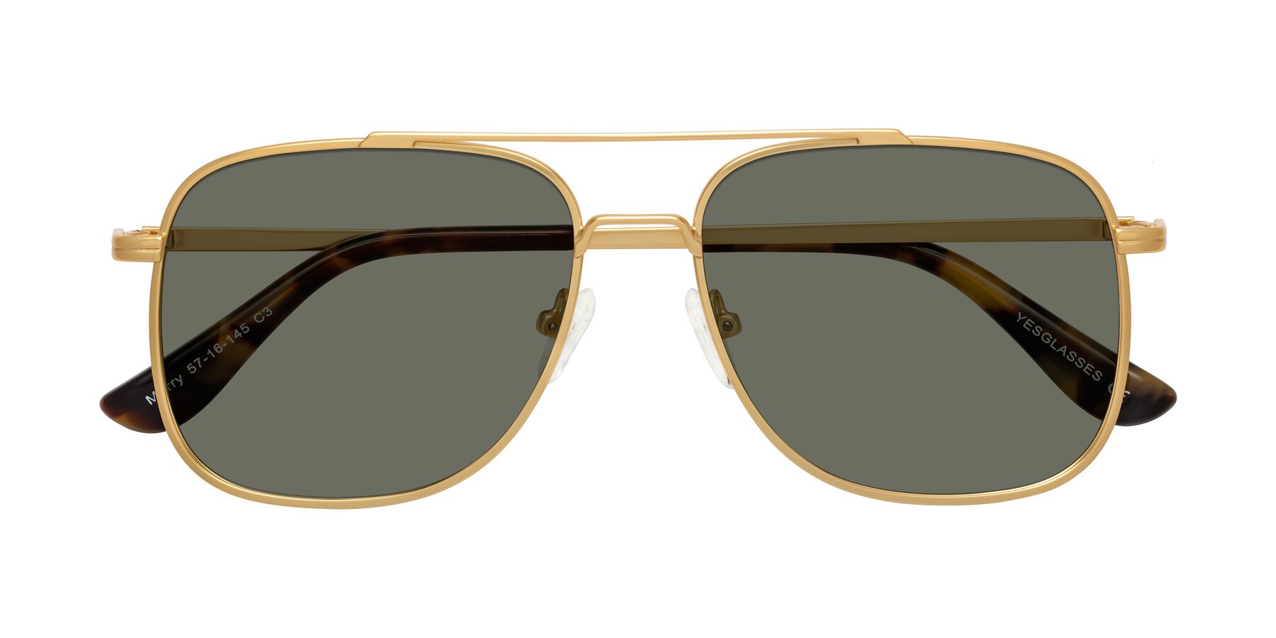 Folded Front of Merry in Matte Gold with Gray Polarized Lenses