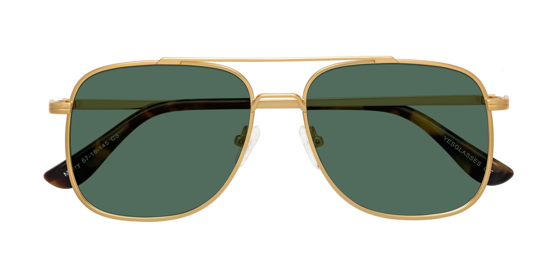 Folded Front of Merry in Matte Gold with Green Polarized Lenses