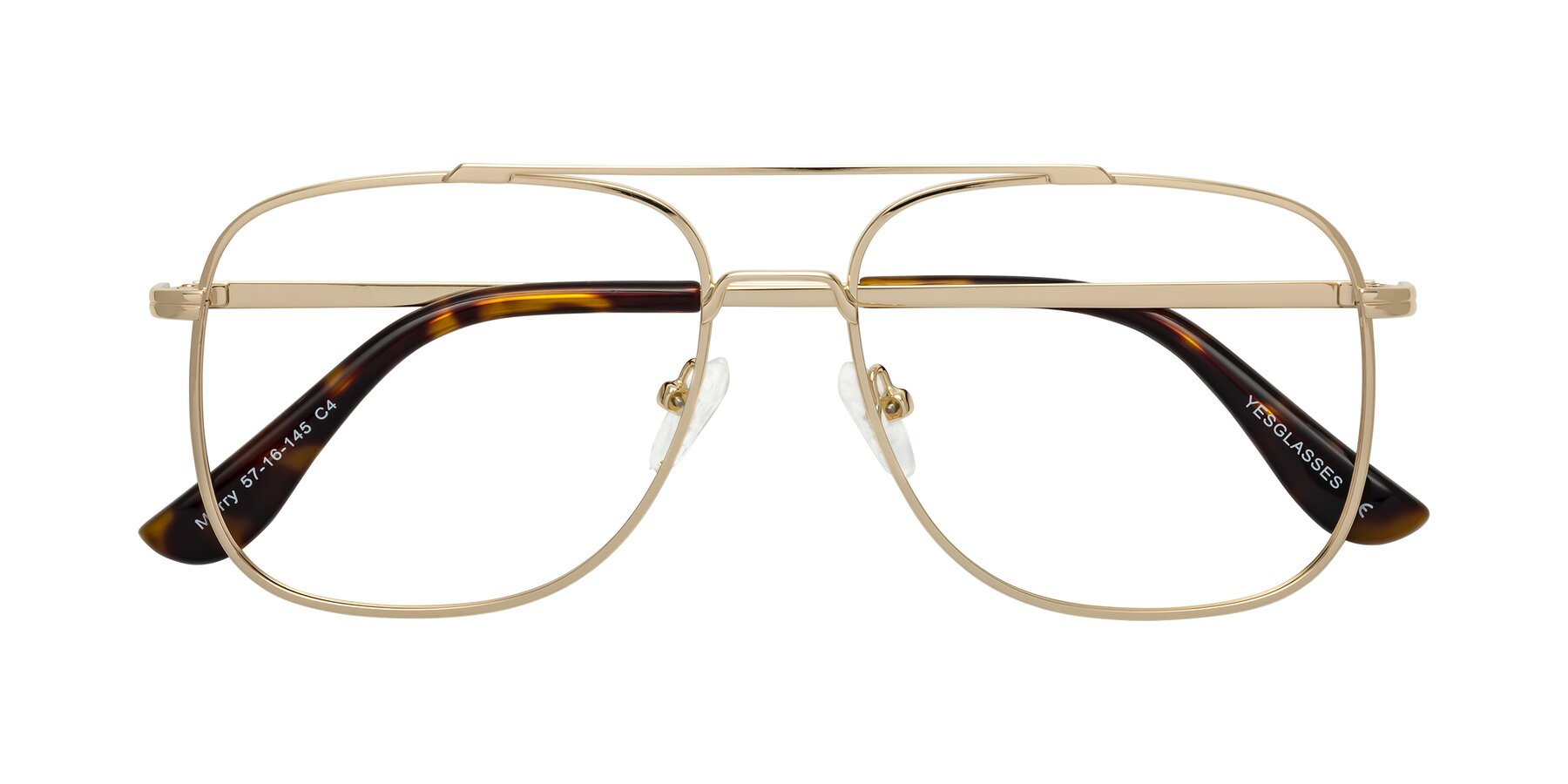 Folded Front of Merry in Gold with Clear Reading Eyeglass Lenses