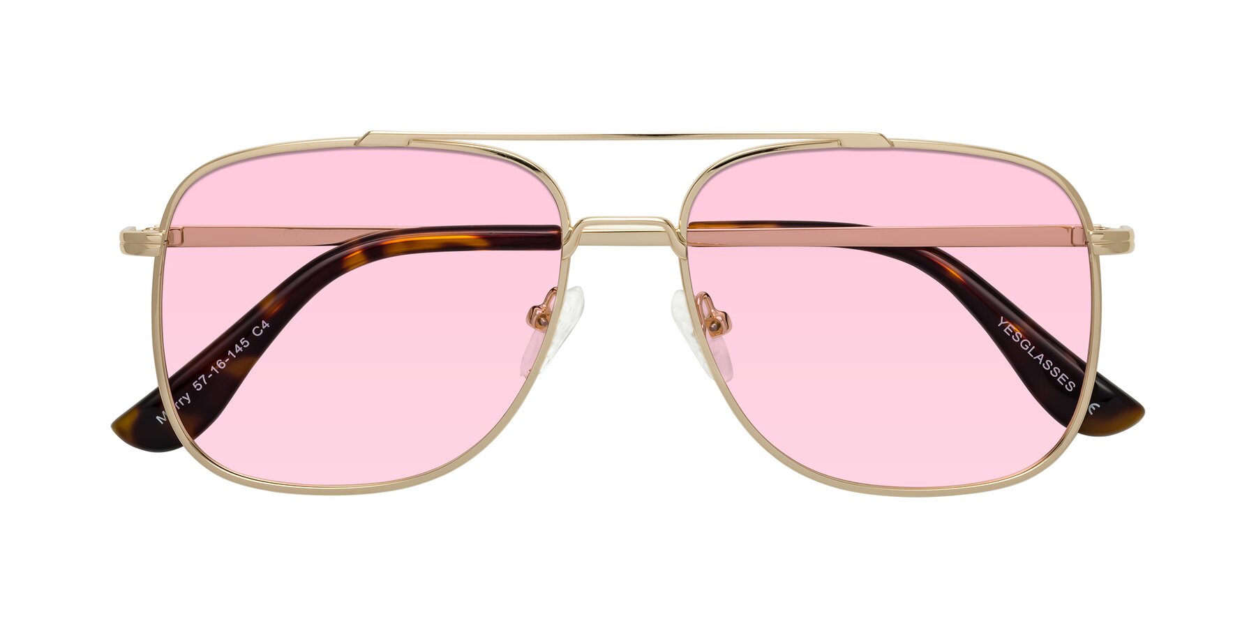 Folded Front of Merry in Gold with Light Pink Tinted Lenses