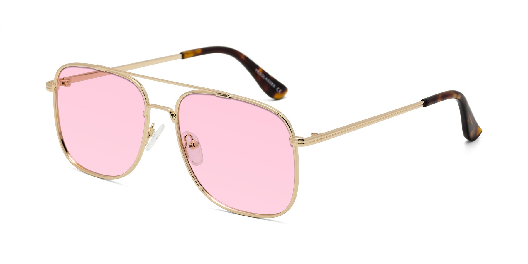 Angle of Merry in Gold with Light Pink Tinted Lenses