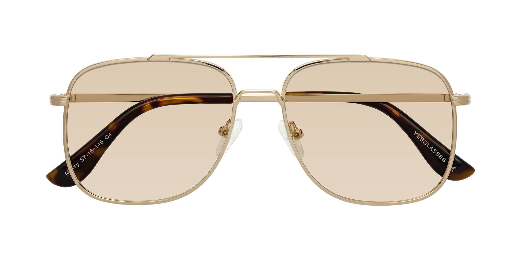 Folded Front of Merry in Gold with Light Brown Tinted Lenses