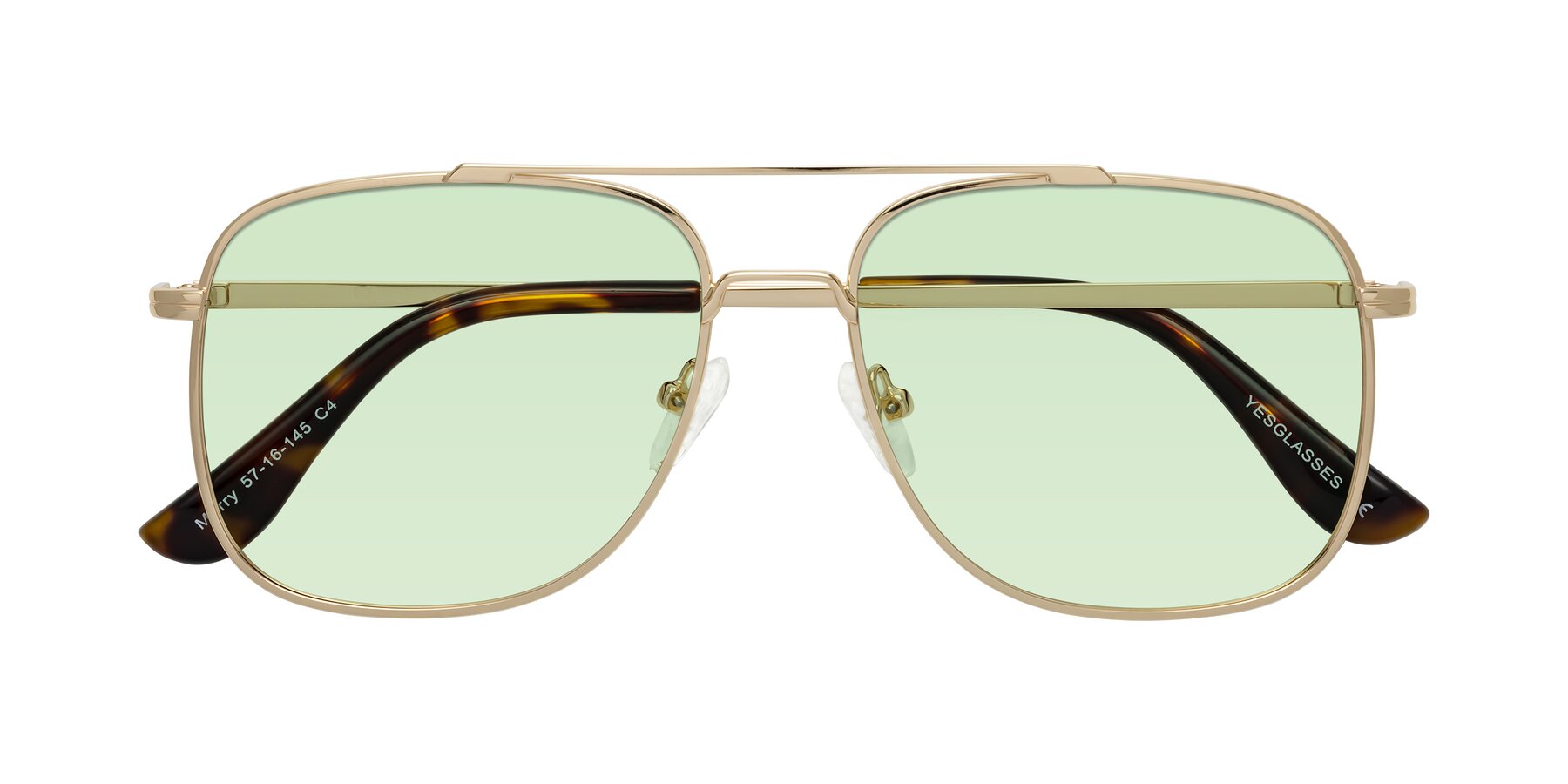 Folded Front of Merry in Gold with Light Green Tinted Lenses