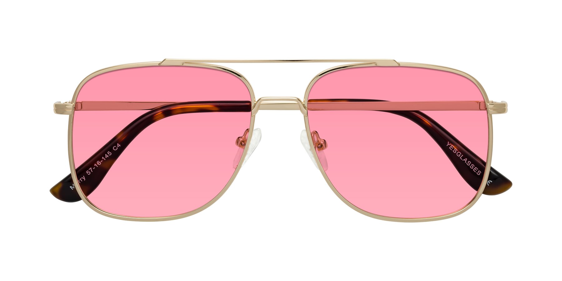 Folded Front of Merry in Gold with Pink Tinted Lenses