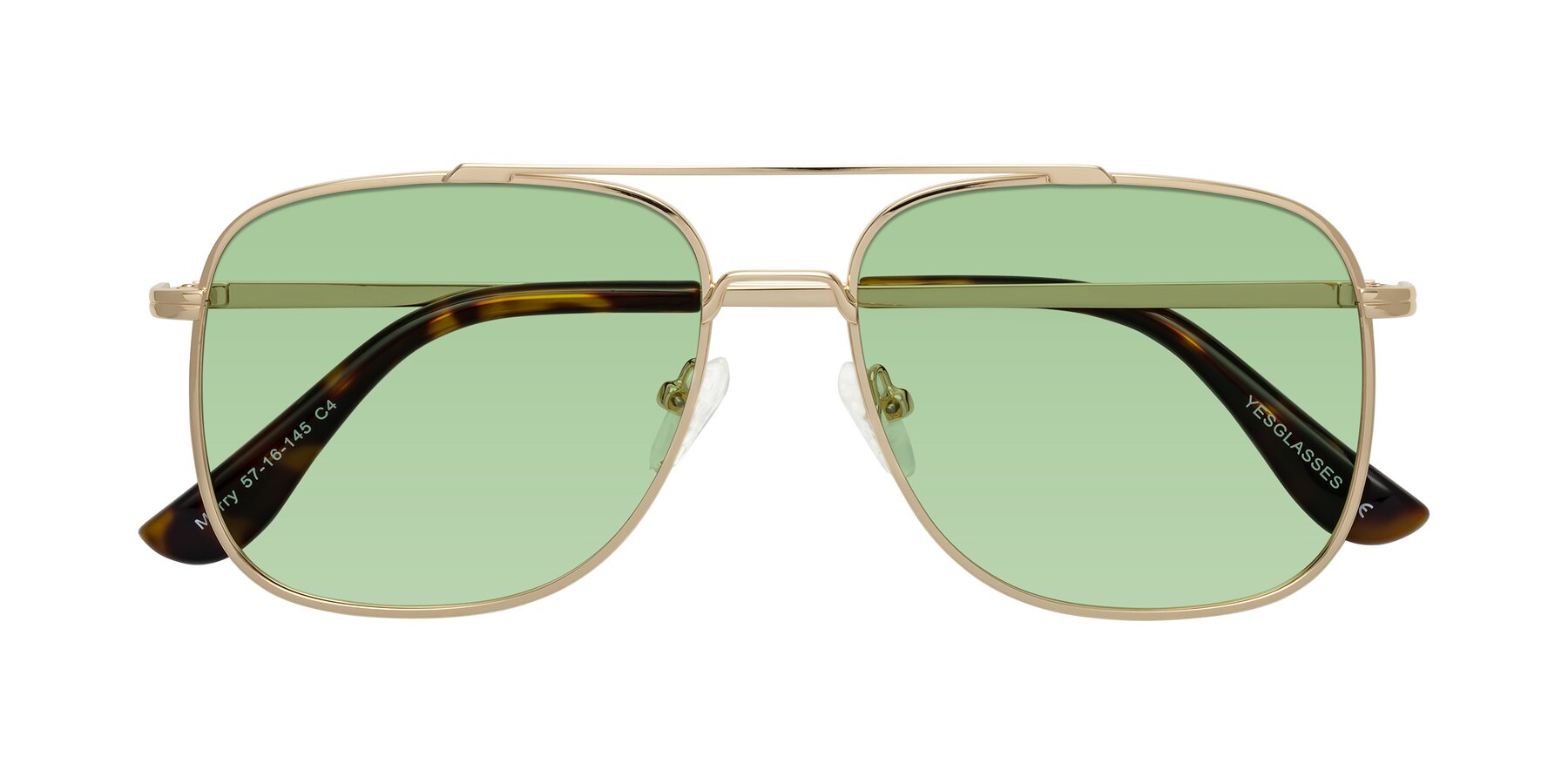 Folded Front of Merry in Gold with Medium Green Tinted Lenses