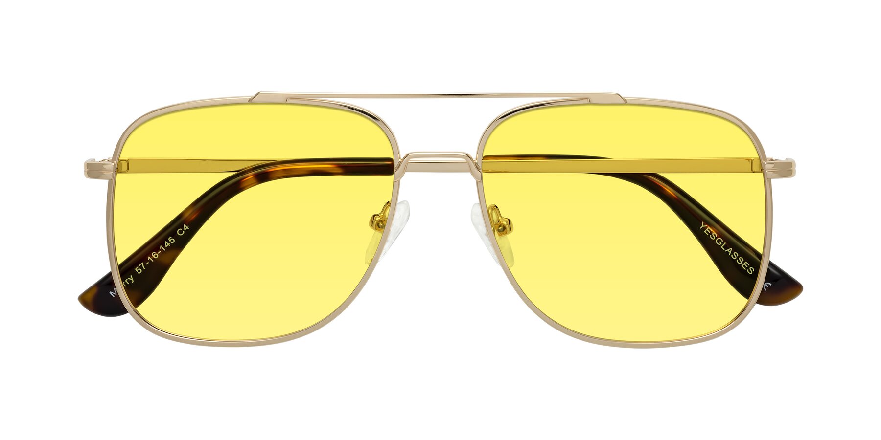 Folded Front of Merry in Gold with Medium Yellow Tinted Lenses