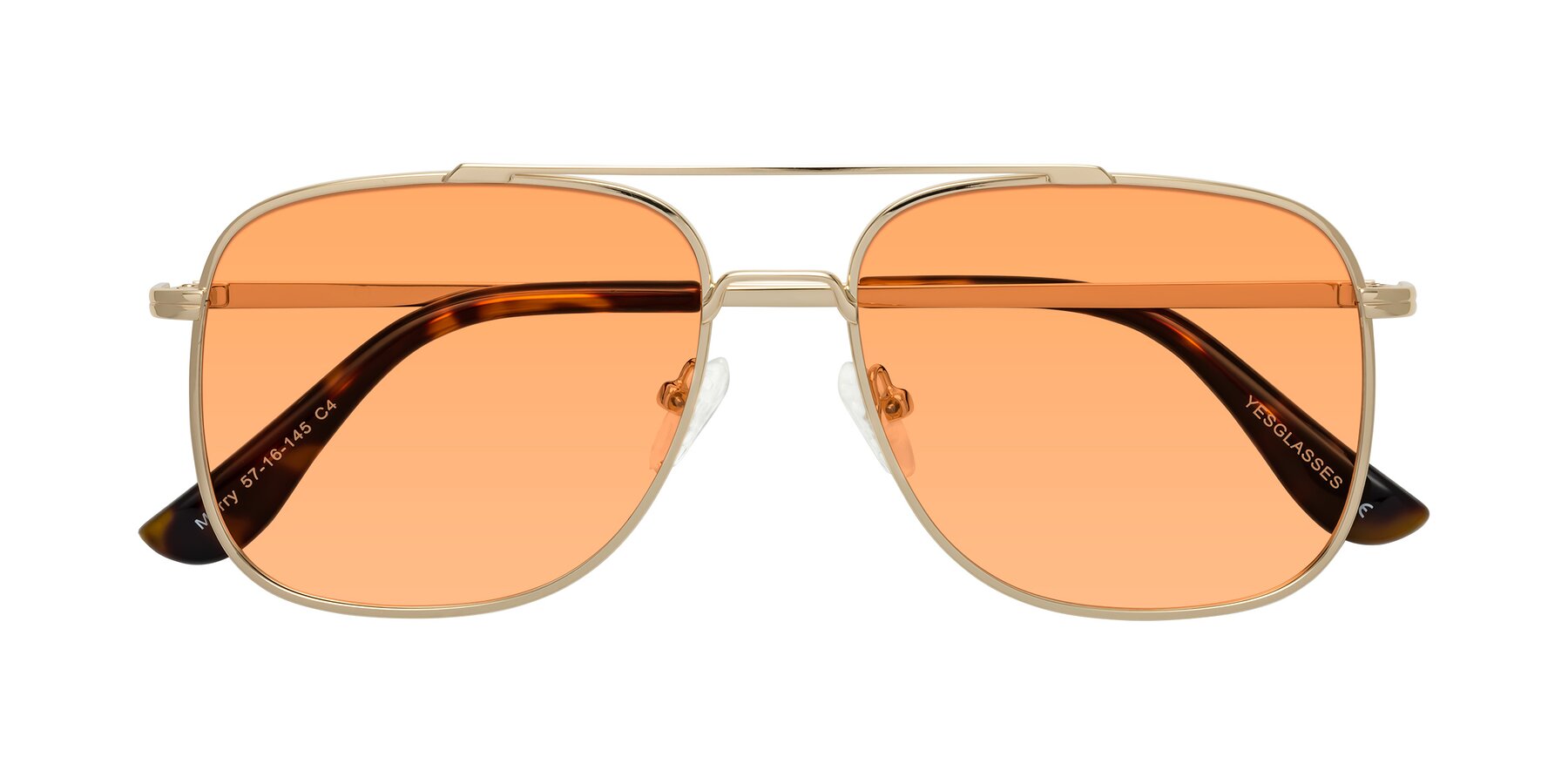 Folded Front of Merry in Gold with Medium Orange Tinted Lenses