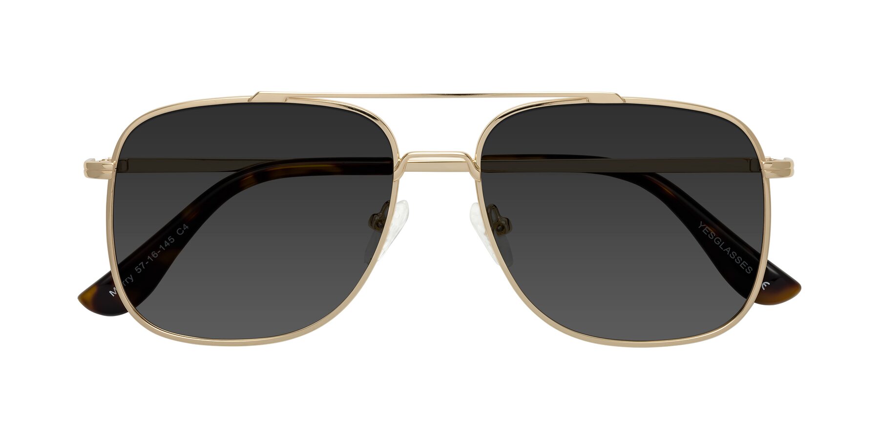 Folded Front of Merry in Gold with Gray Tinted Lenses